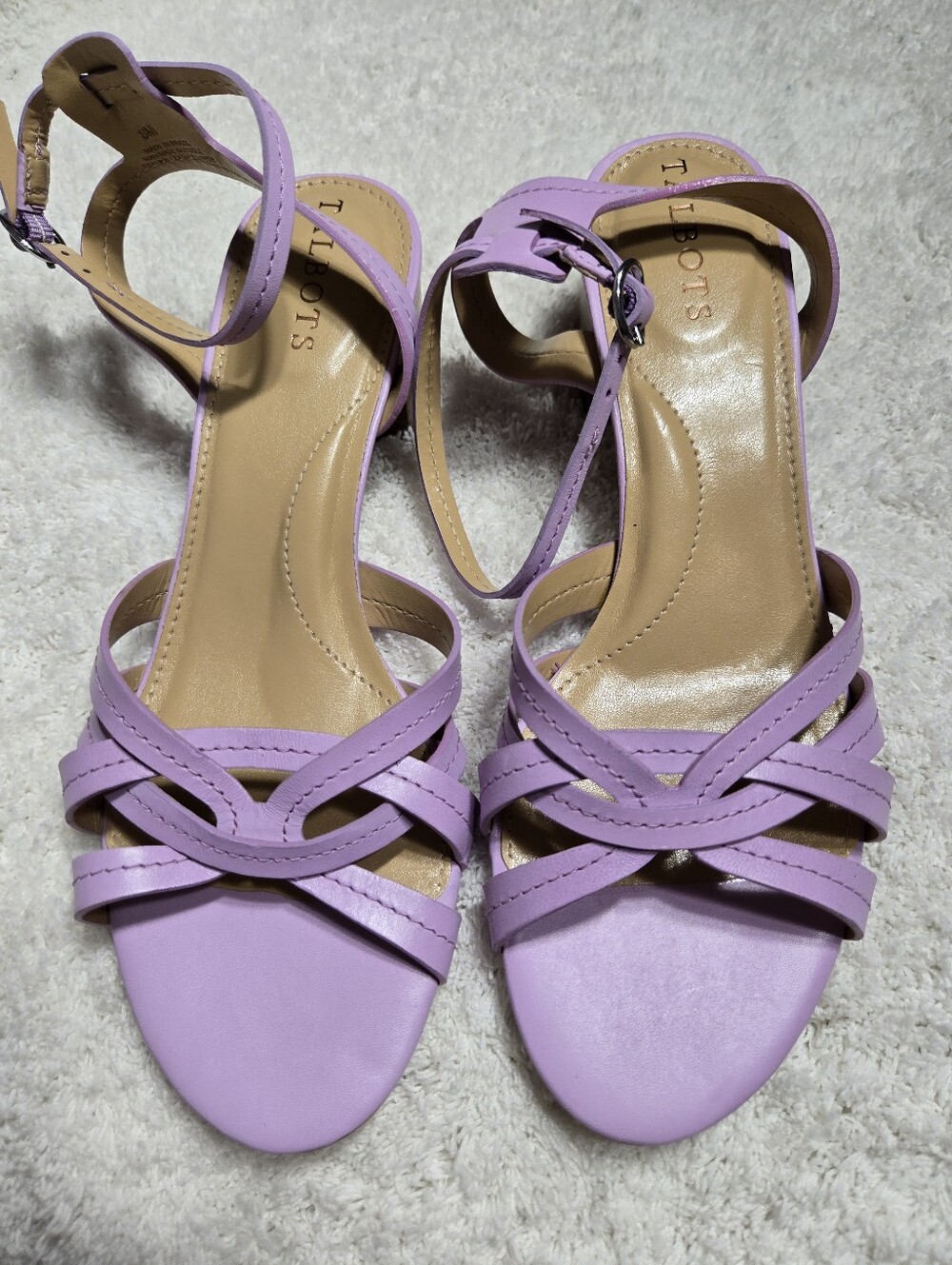 Talbots Mimi Vachetta Leather Ankle Strap Sandals Lavender Sz 8 Like New